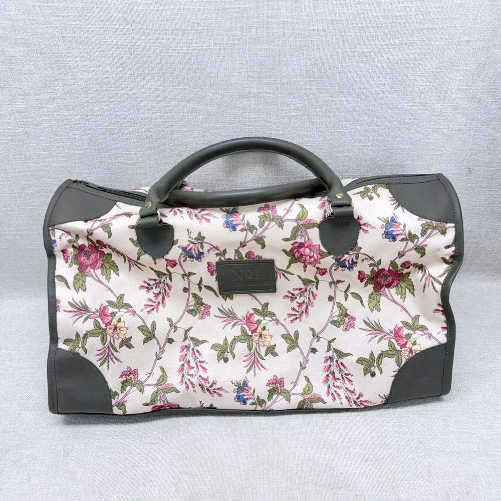 Laura Ashley No 1 Parfum Floral Duffle Bag Vintage Weekender Travel Bag Olive